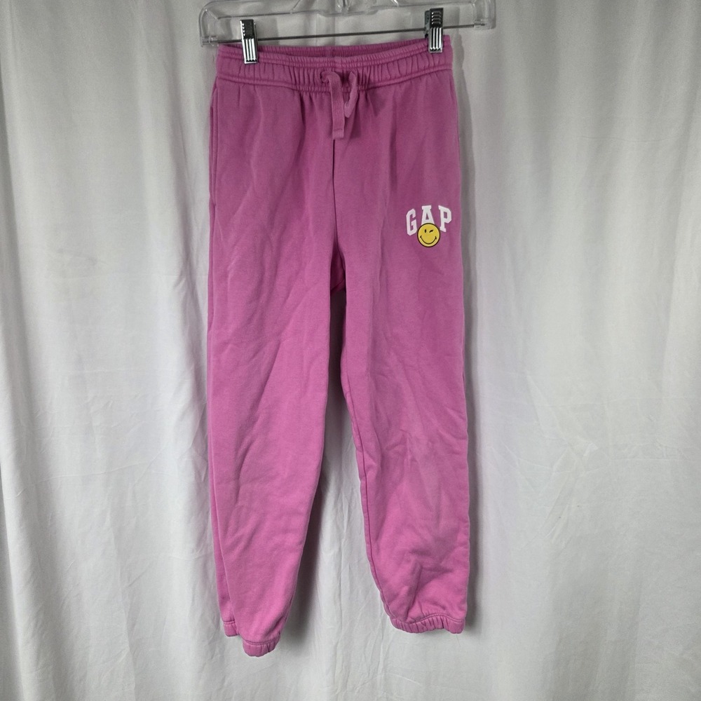 Gap Kids Smiley World Girls Size Large Drawstring Fleece Joggers Pink